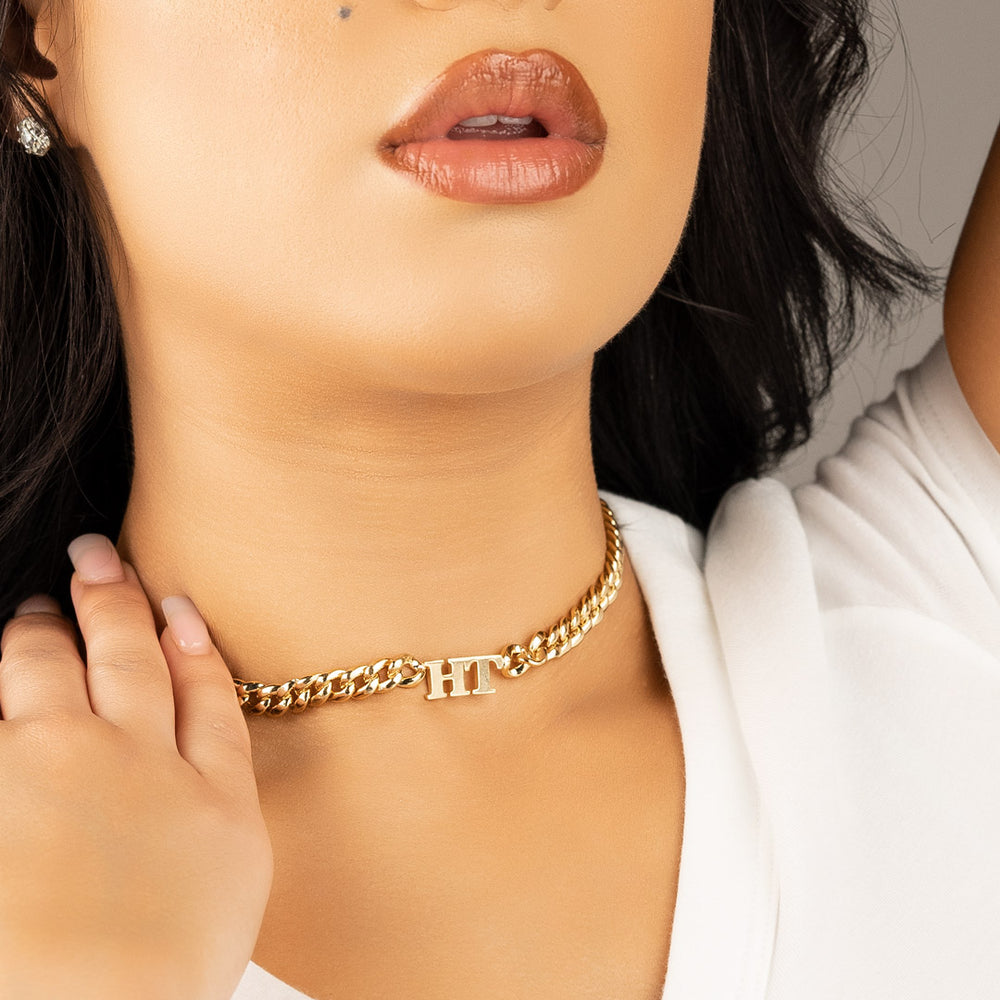 Women's Custom Double Initial Cuban Link Necklace Gold Gods 2