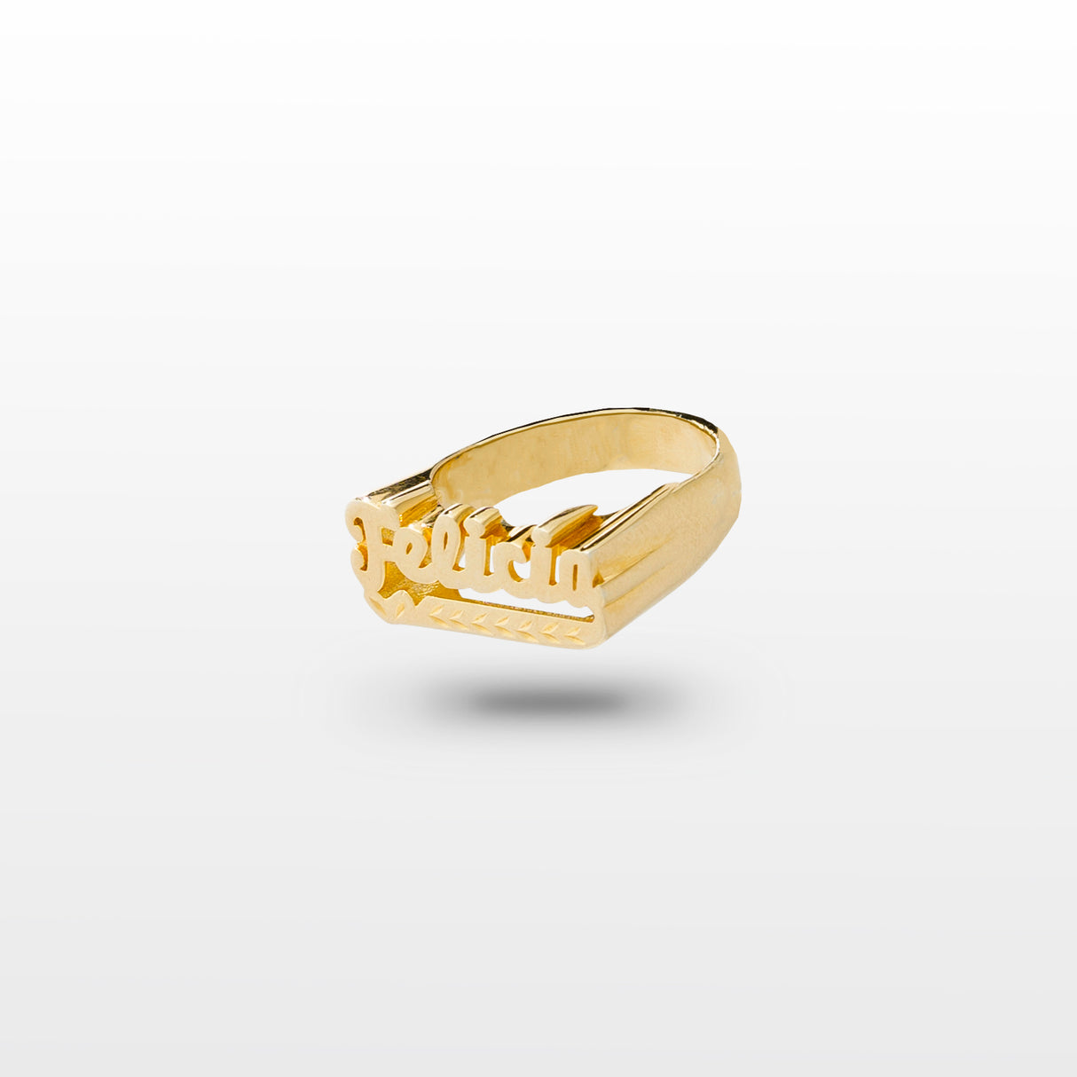 Women's Custom Personalized Diamond Cut Name Ring Gold Goddess 2