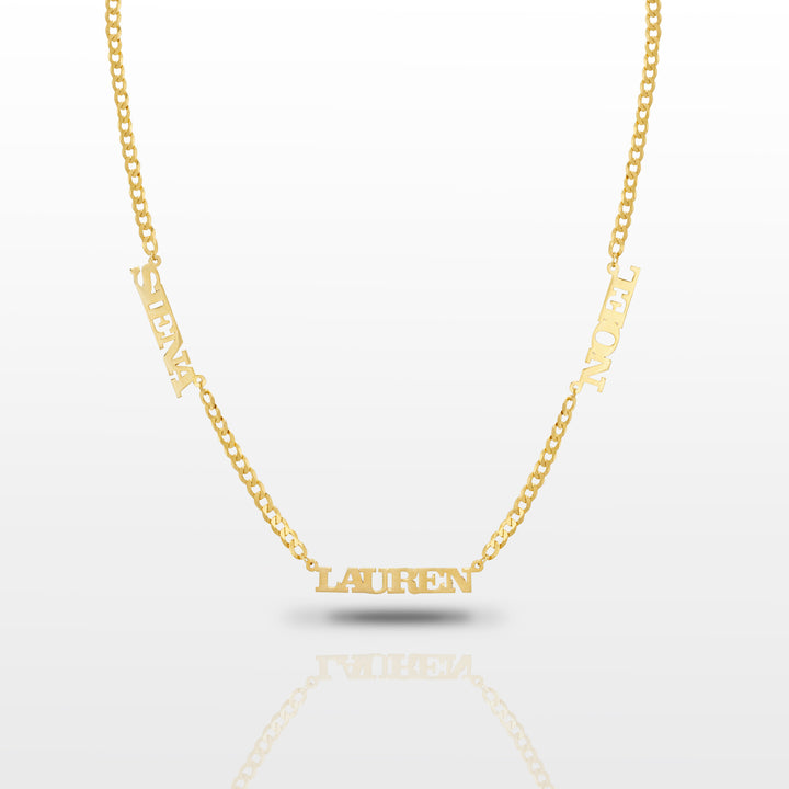 Women's Custom Three Name Plate Cuban Necklace Gold Gods 1