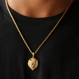 Diamond Lion Head Necklace Pendant & Rope Chain