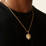 Diamond Lion Head Necklace Pendant & Rope Chain