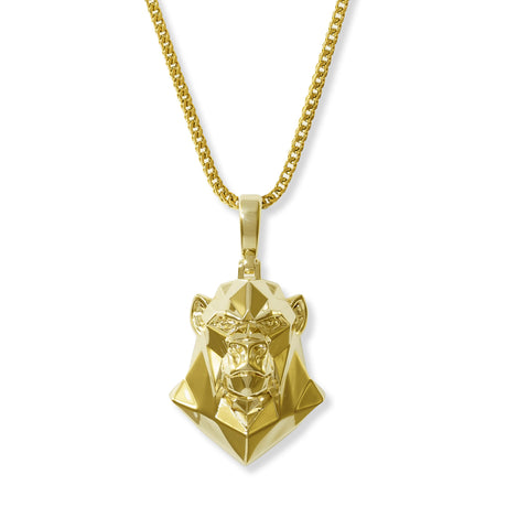 Gold Ape Head Necklace Pendant & Rope Gold Chain