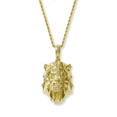 Gold Lion Head Necklace Pendant & Rope Gold Chain