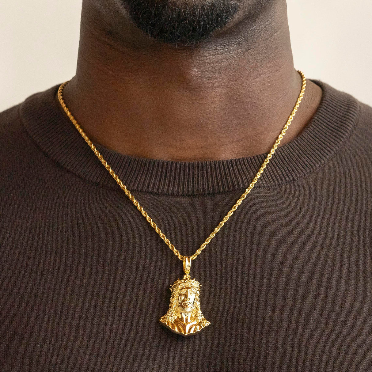 Jesus Piece Necklace Pendant & Rope Chain The Gold Gods