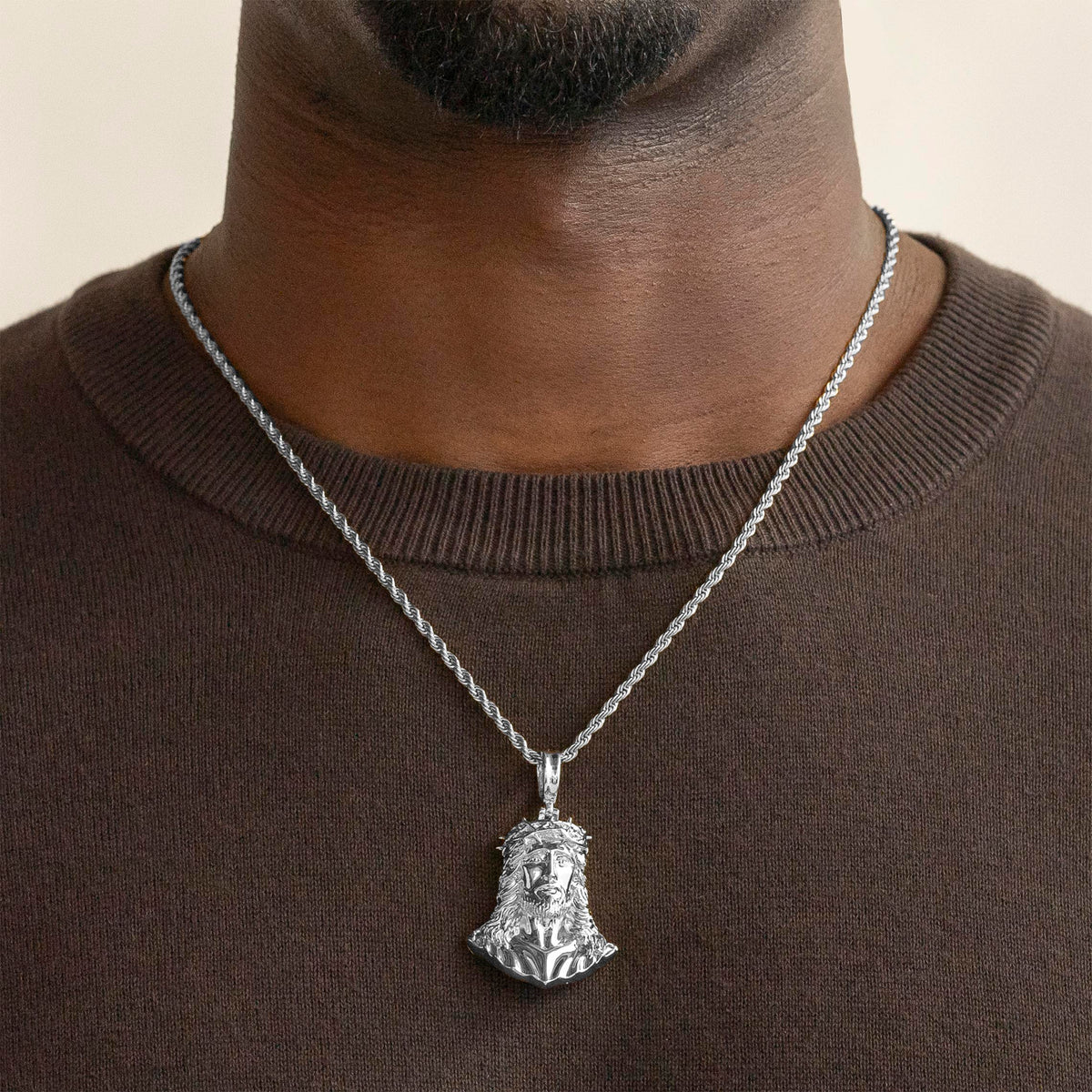 Jesus Rope Silver Chain Jesus Piece Necklace Pendant & Rope Chain | The Gold Gods