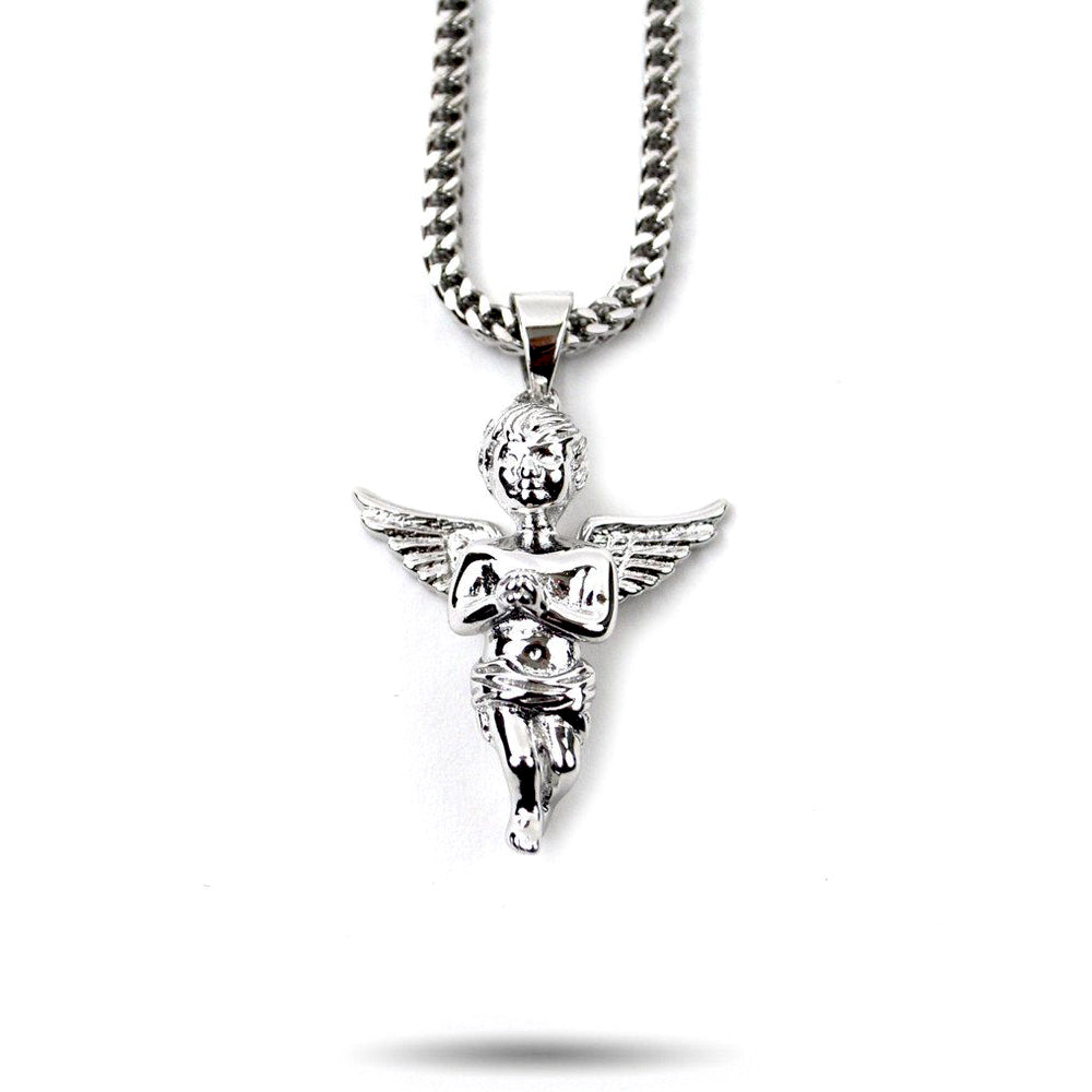 Micro Angel Piece Necklace Pendant & Franco Chain White Gold