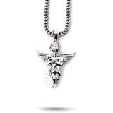 Micro Angel Piece Necklace Pendant & Franco Chain White Gold