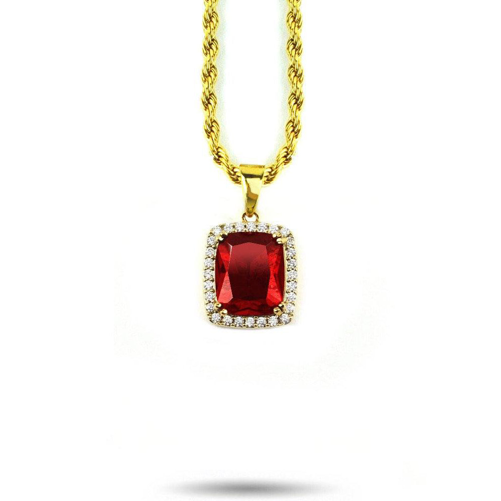 MICRO AURA RUBY NECKLACE PENDANT & ROPE GOLD CHAIN