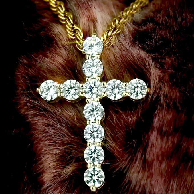 Bling Cross - White Stone - Pendant - Rope Necklace - SK2604