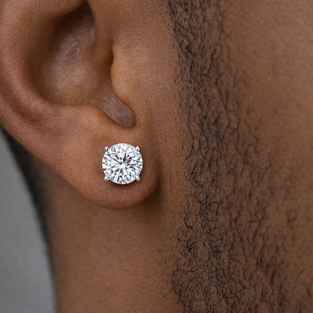 Moissanite Diamond Silver Round Studs The Gold Gods Men's earrings