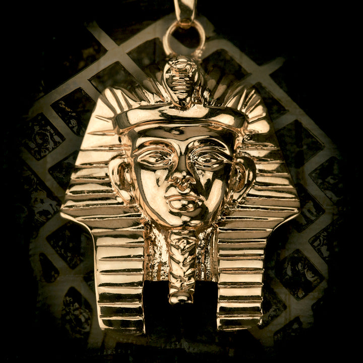 PHARAOH HEAD GOLD NECKLACE PENDANT & FRANCO GOLD CHAIN