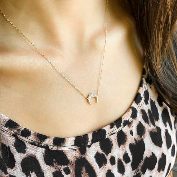 Shops Solid 14k Gold Moon Necklace • Simple Minimalist Gold Crescent Moon