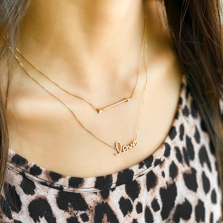 Womens 14k Solid Gold Diamond Arrow Necklace | The Gold Goddess