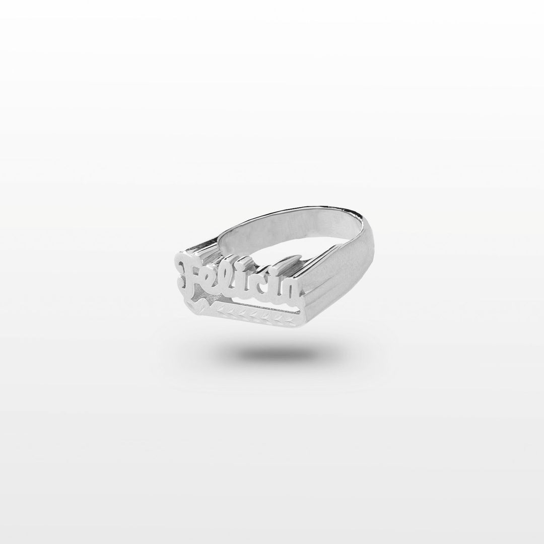 Women's Custom Personalized Diamond Cut Name Ring Gold Goddess 3