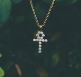 Micro Diamond Ankh Gold Necklace Pendant & Rope Gold Chain  The Gold Gods front view
