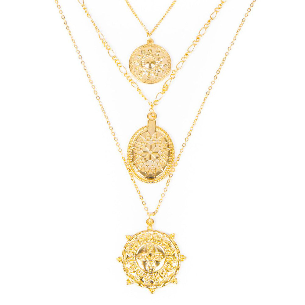 Women's Layered Medallion Necklace Pendant