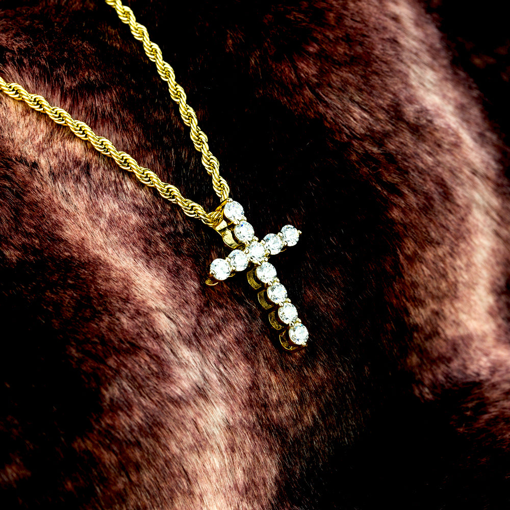 WOMEN'S Micro Diamond Cross Necklace - Rope Chain The Gold Goddess
