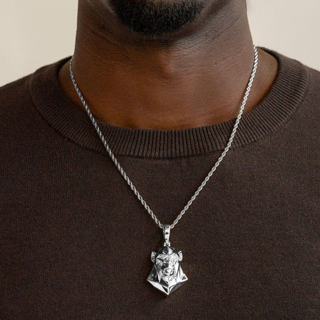 White Gold Gold Ape Head Necklace Pendant & Rope Chain The Gold Gods