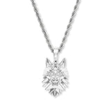Wolf Head Necklace Pendant & Rope Chain The Gold Gods Men's Jewelry White Gold