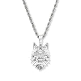 Wolf Head Necklace Pendant & Rope Chain The Gold Gods Men's Jewelry White Gold