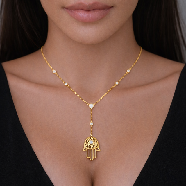 Women's Vermeil Bezel Diamond Tribal Hamsa Hand Necklace Pendant  The Gold Goddess Women’s Jewelry By The Gold Gods