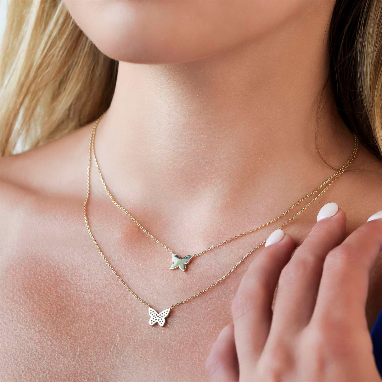 Women's Vermeil Double Butterfly Gold & Diamond Necklace Pendant