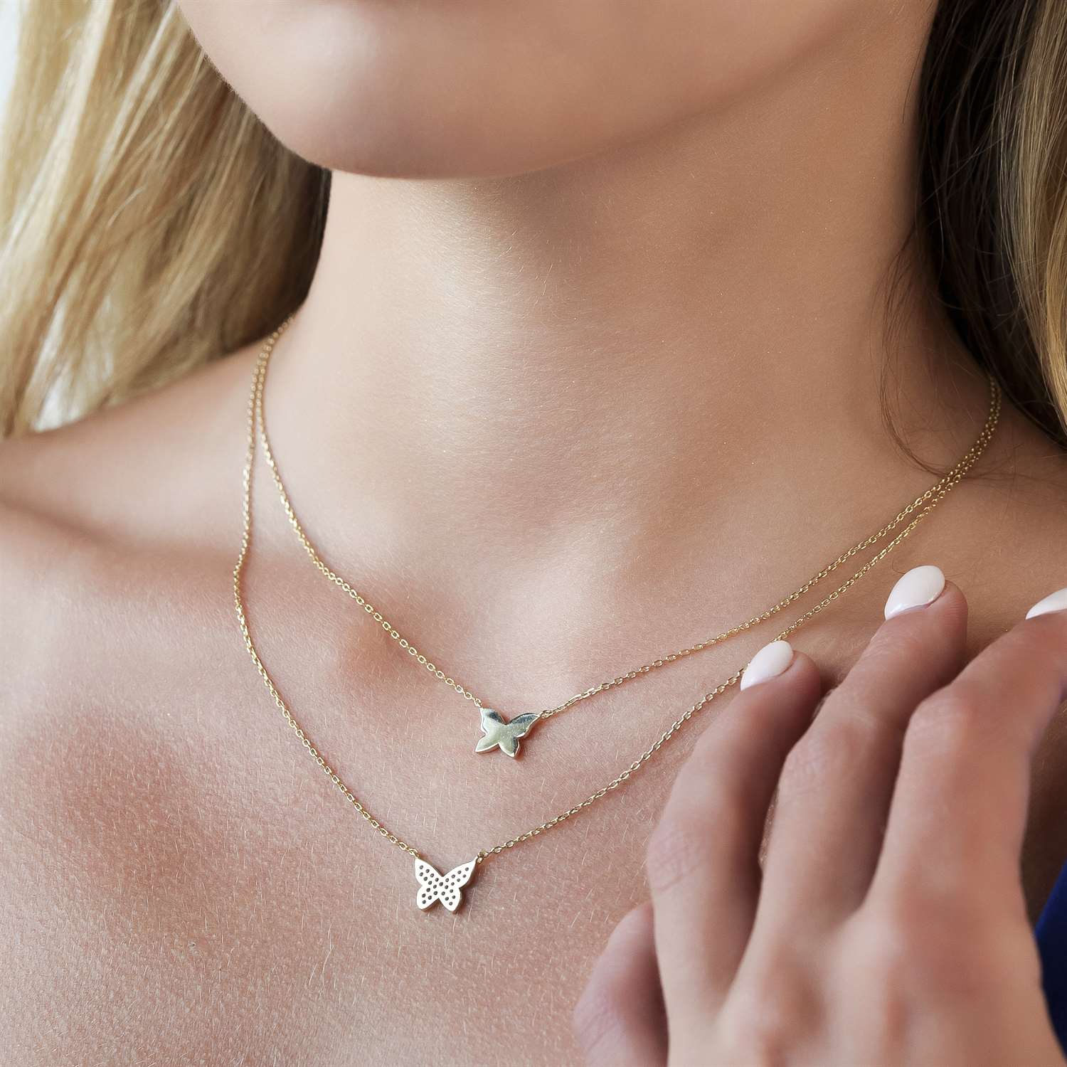 Women's Vermeil Double Butterfly Gold & Diamond Necklace Pendant