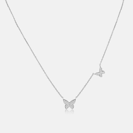 Women's Silver Diamond Butterfly Duo Necklace The Gold Goddess Women’s Jewelry By The Gold Gods