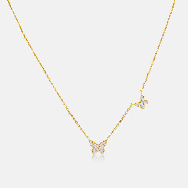Women's Vermeil Diamond Butterfly Duo Necklace The Gold Goddess Women’s Jewelry By The Gold Gods