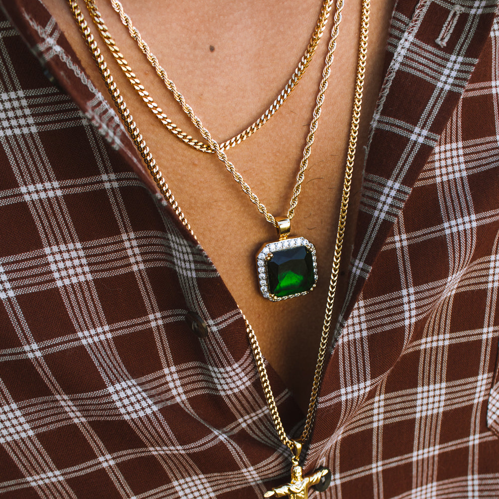 Aura Emerald Pendant Necklace & Rope Gold Chain The Gold Gods
