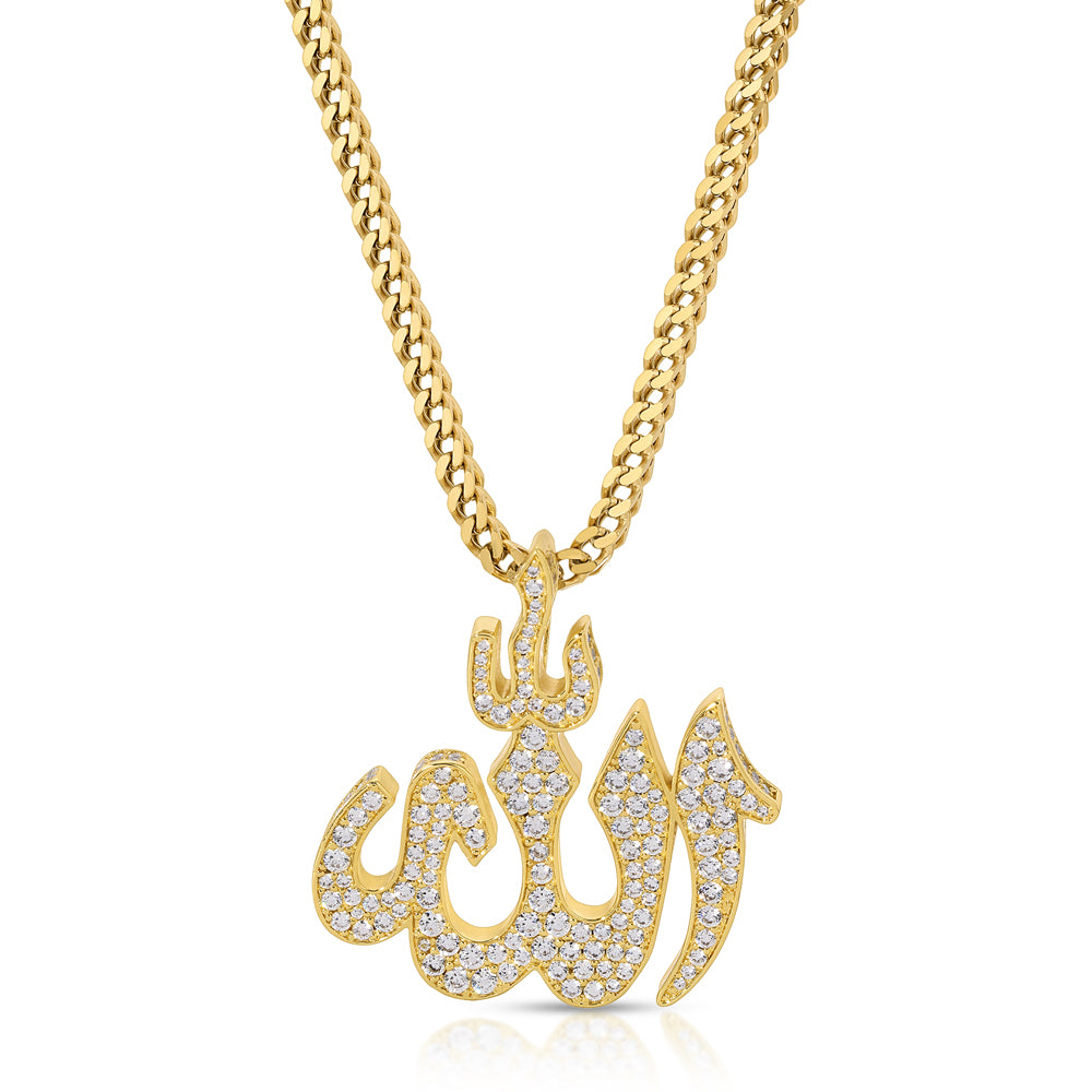 Diamond Allah Pendant Necklace & Franco Chain