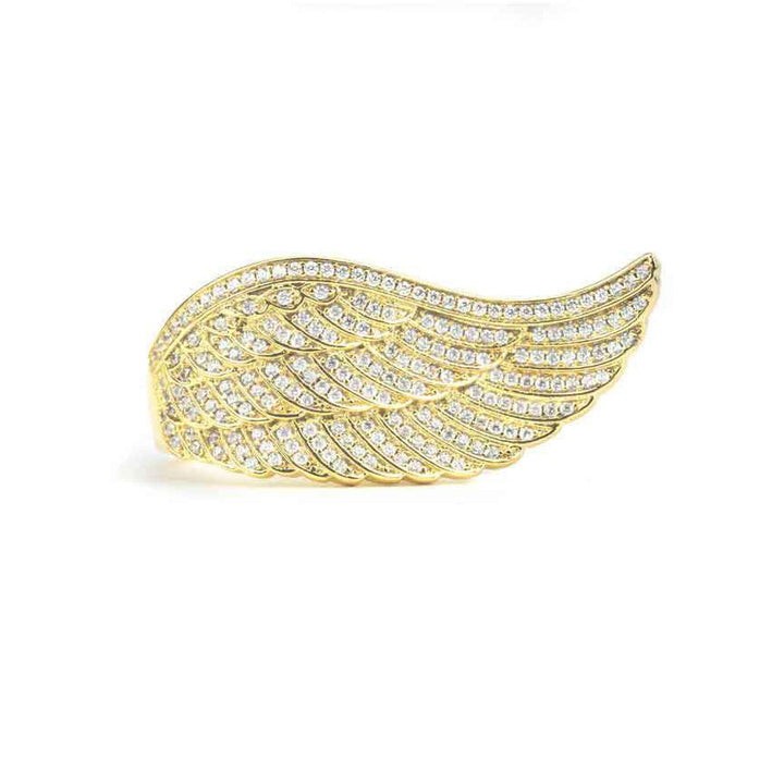 Diamond Angel Wing Ring The Gold Gods front close up view in gold 