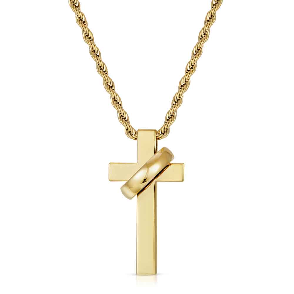 Circulum Gold Cross Necklace Pendant & Rope Gold Chain The Gold Goddess front view