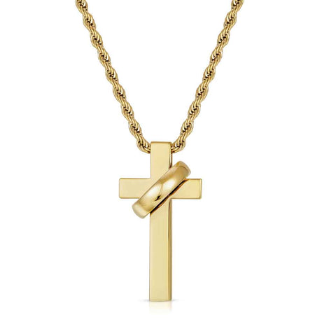 Circulum Gold Cross Necklace Pendant & Rope Gold Chain The Gold Goddess front view