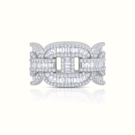 Men's Silver Diamond Baguette Mariner Ring