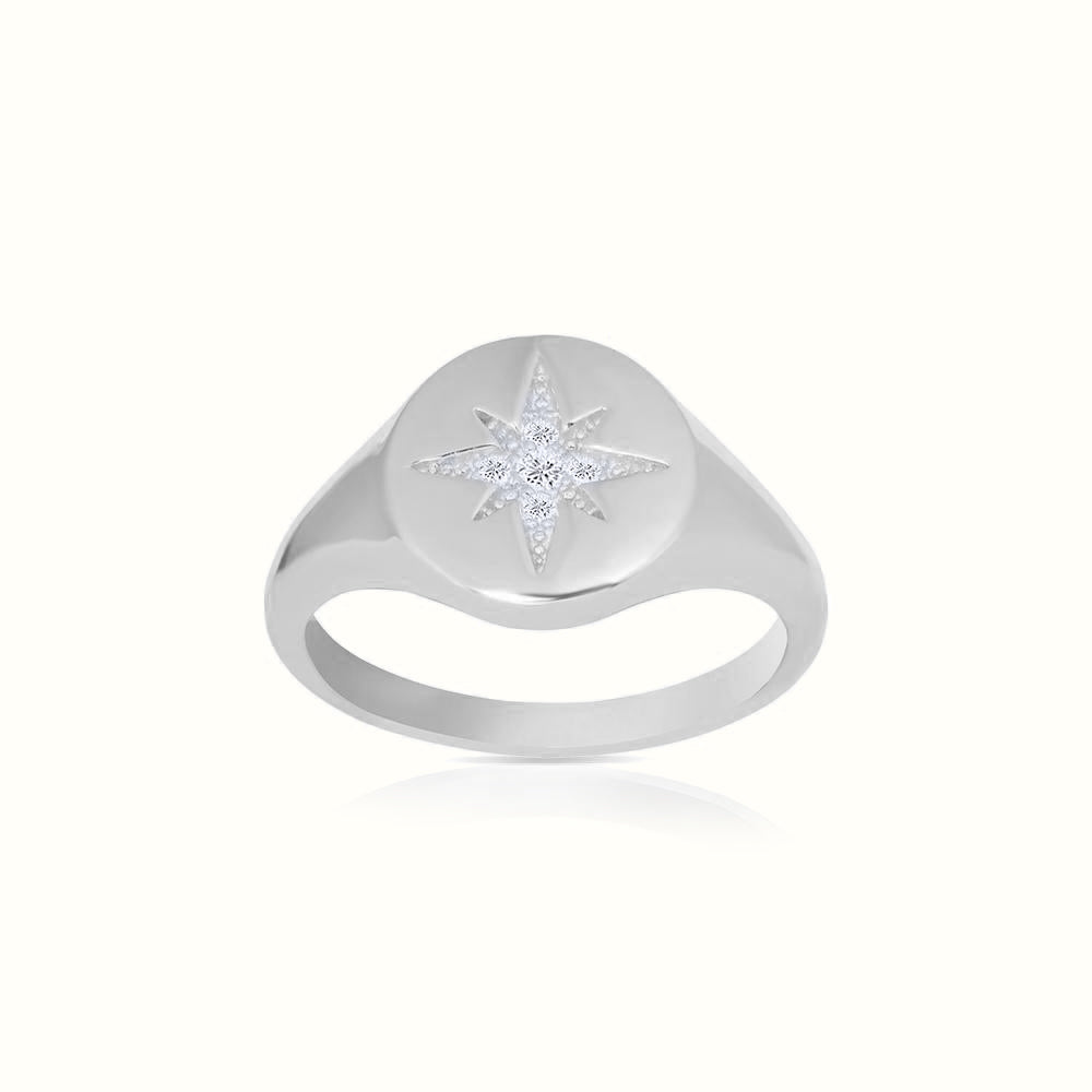 Men's Silver Micro Diamond Shinning Star Signet Ring