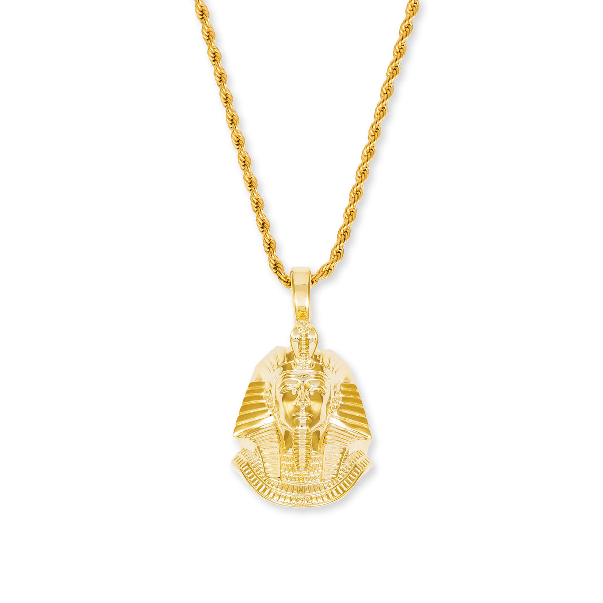 Pharaoh Head V2 Necklace Pendant & Rope Chain The Gold Gods Men's Jewelry