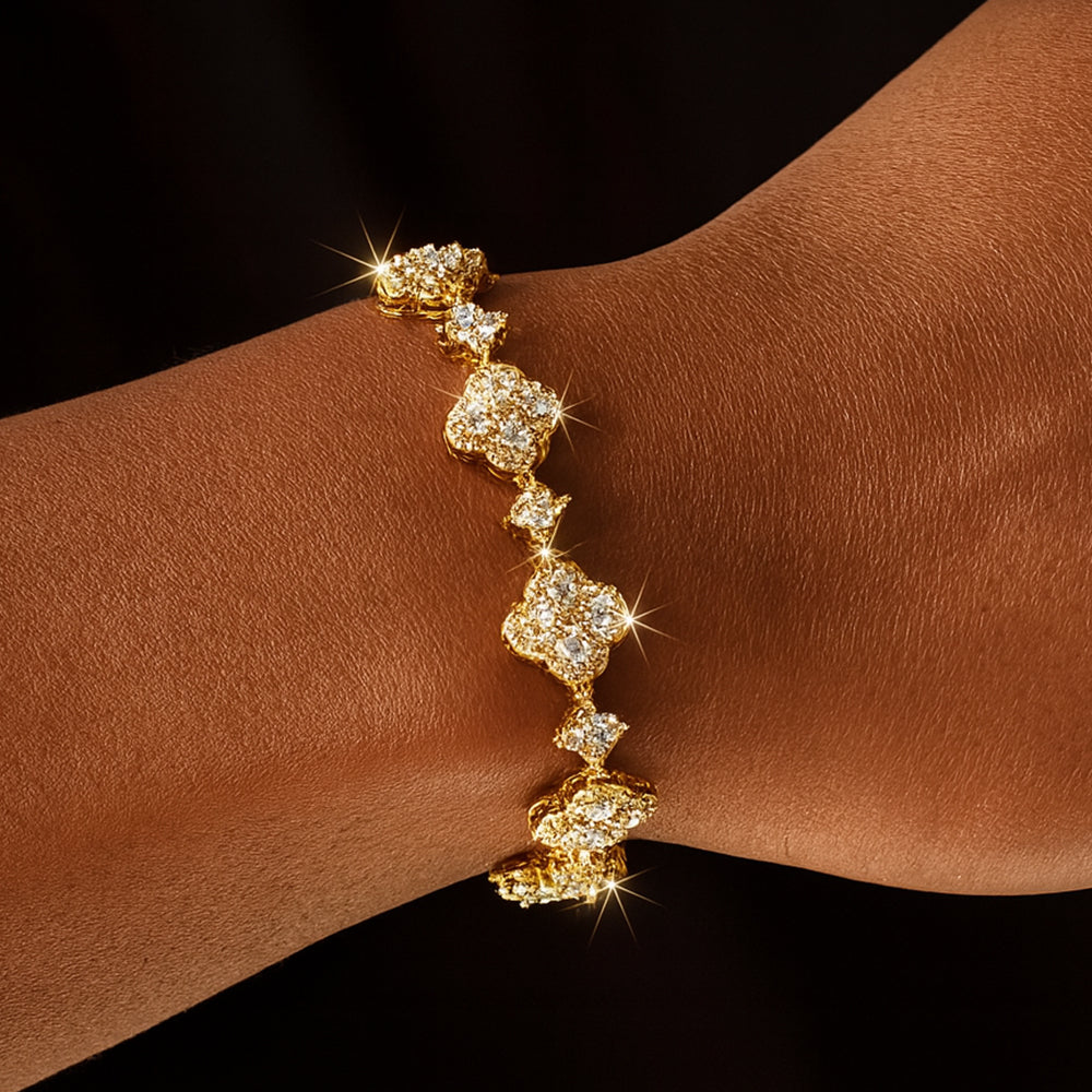 18K Gold Plated CZ Diamond Clover Bracelet The Gold Gods Mens Jewelry