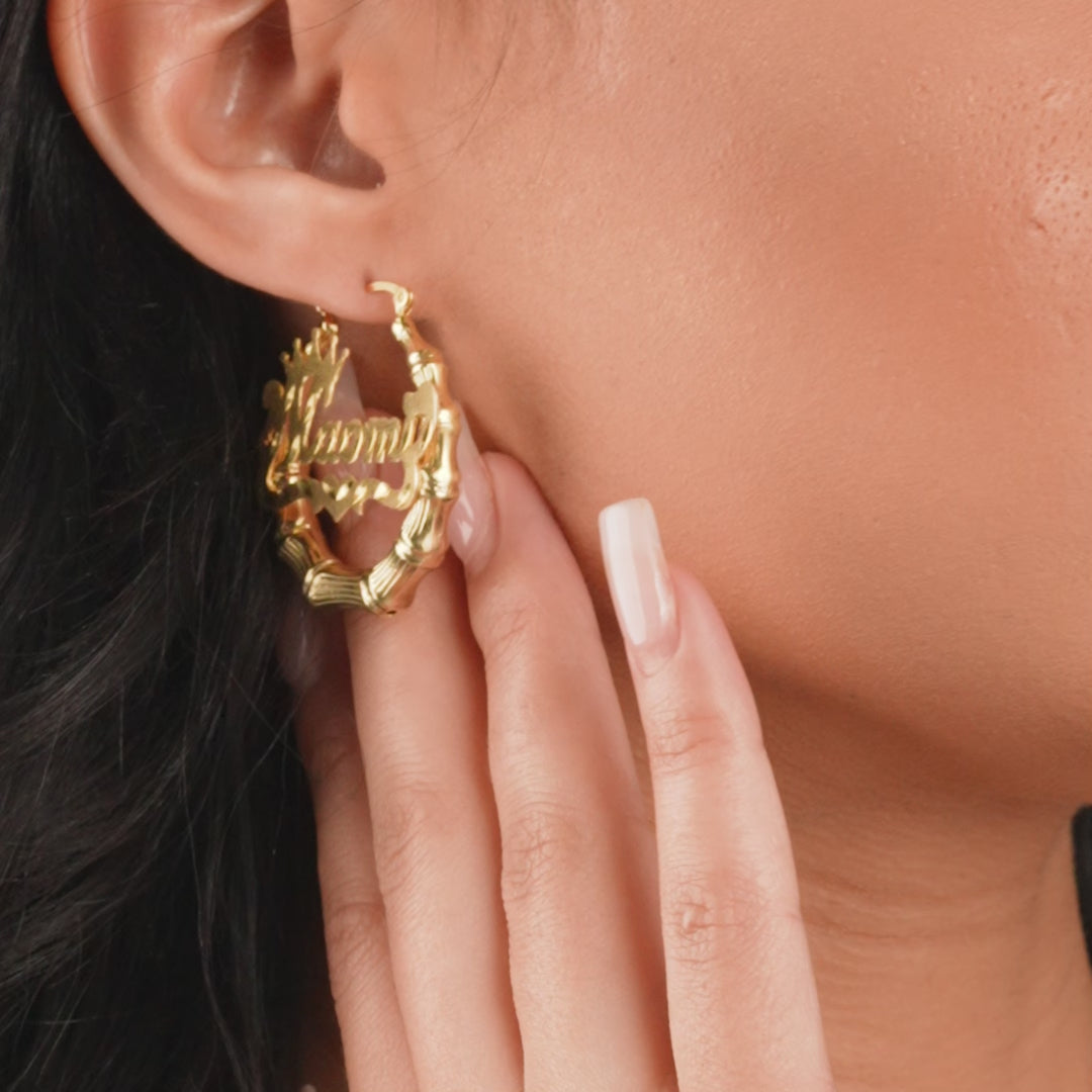 Women's Custom Personalized Bamboo Name Earrings Gold Gods 5