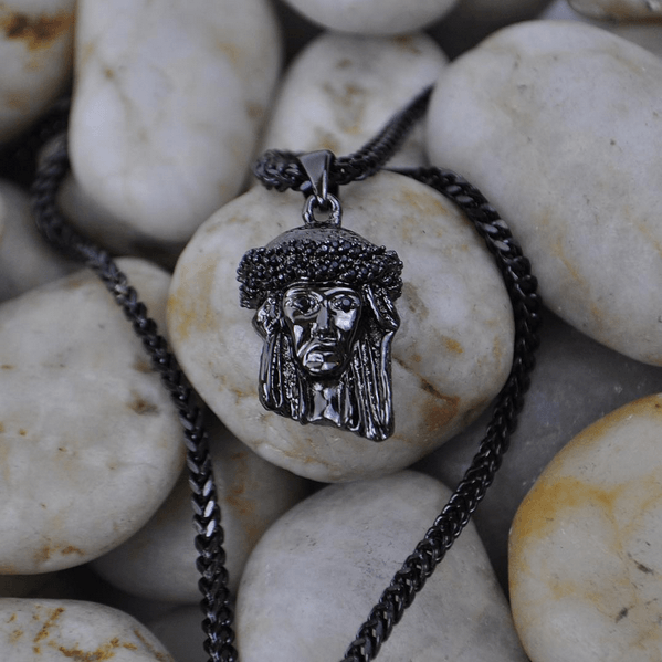 Micro Jesus Piece Necklace & Franco Chain black The Gold Gods
