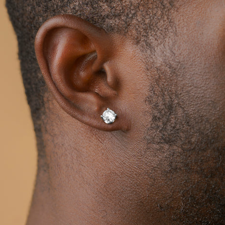 Silver Round Diamond Stud Earrings