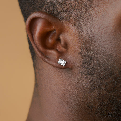 Silver Rectangle Diamond Stud Earrings