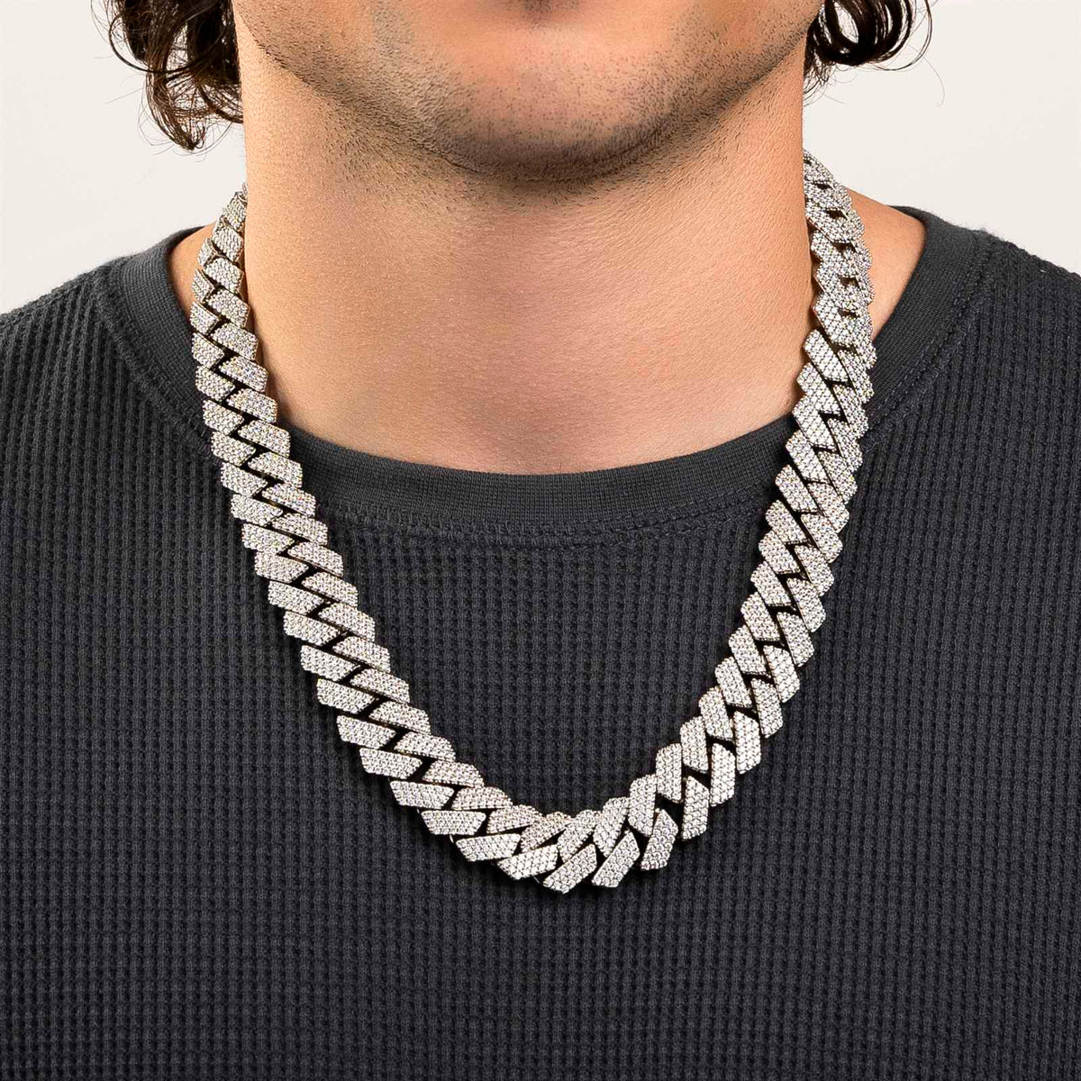 Chain 3 Rows 3 Row Diamond Cuban Link Chain White Gold 8mm | The Gold Gods