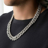 Diamond Cuban Chain 3 Row (18 mm) White Gold