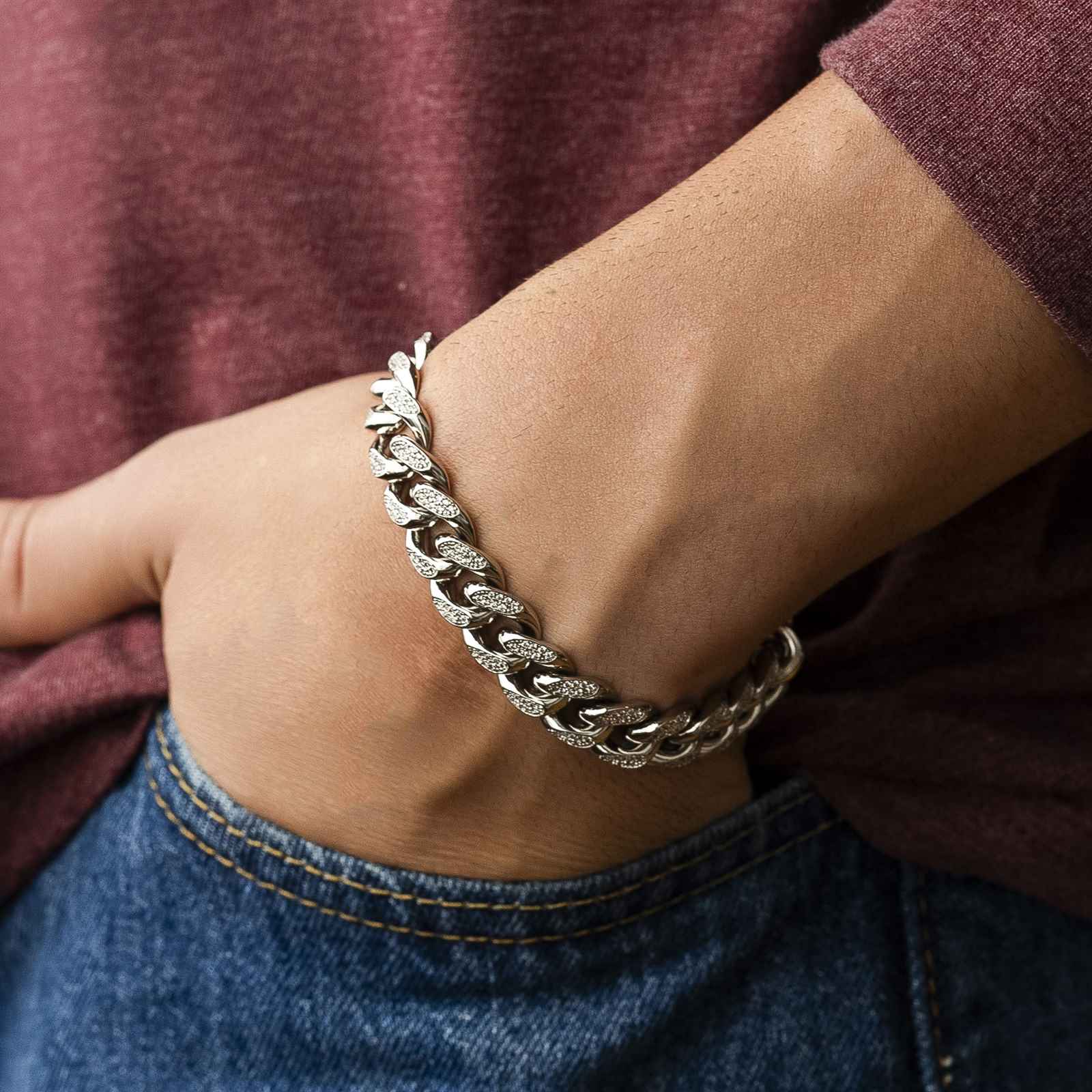 New 18k white gold cuban link chain and bracelet authentic