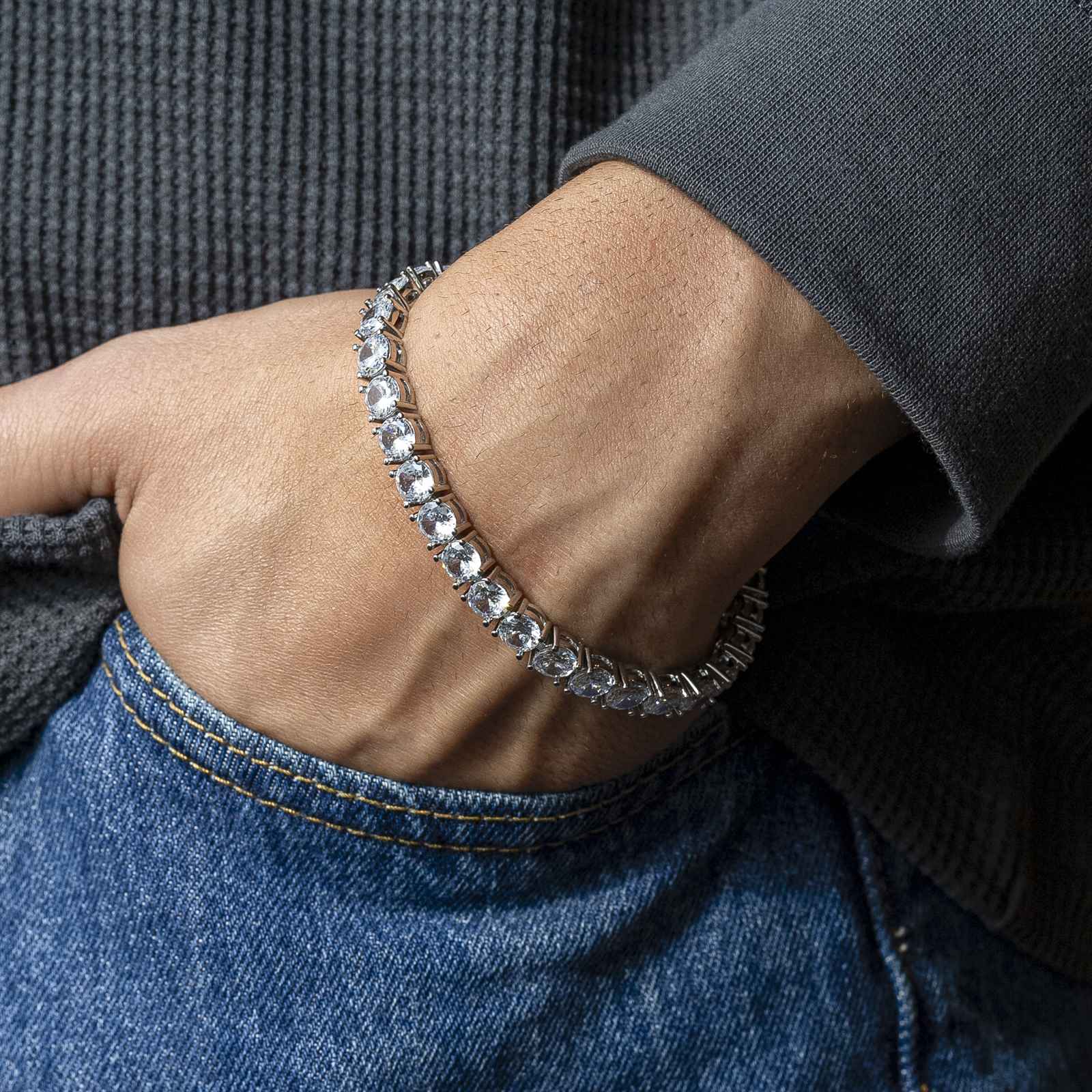 White gold tennis bracelet mens sales