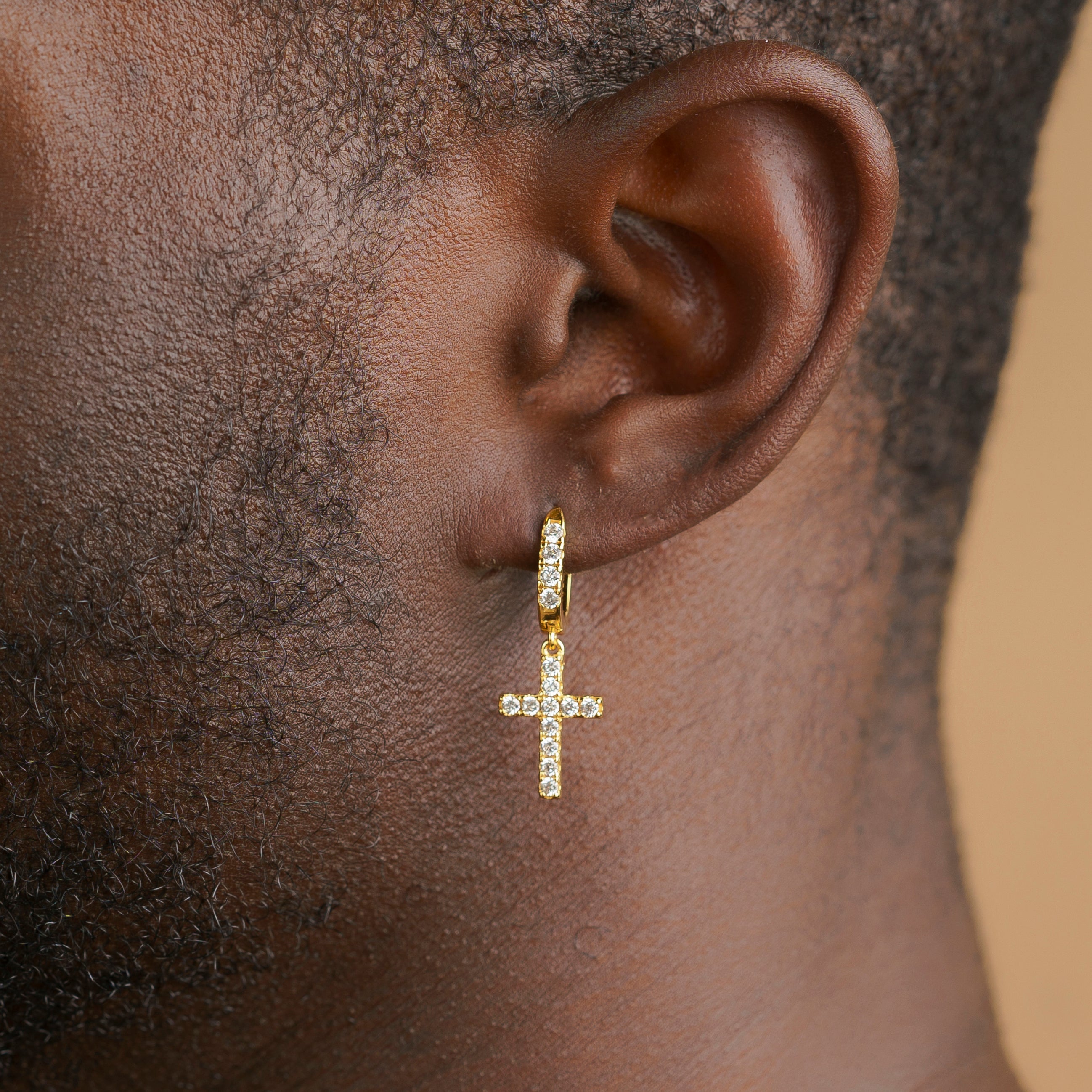 925 Yellow Gold Finish outlet Cross Hoop Earrings