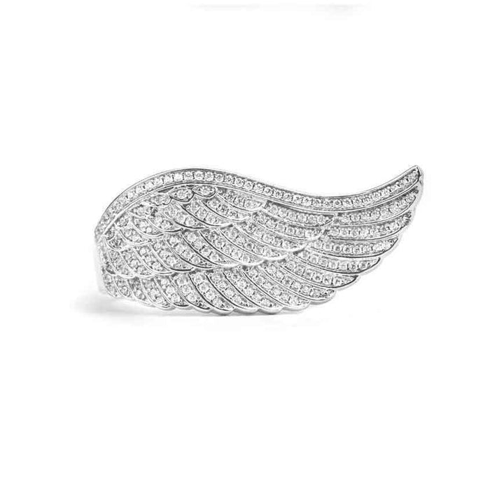 white gold Diamond Angel Wing Ring The Gold Gods front close up view  White Gold