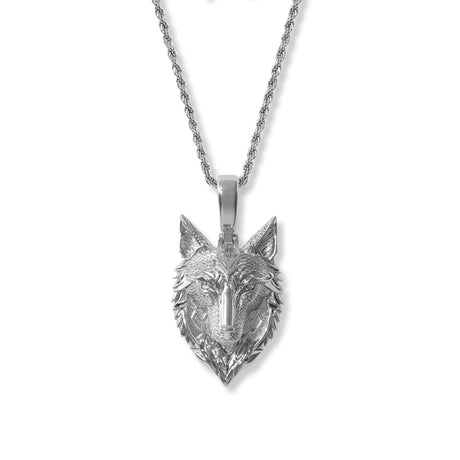 Gold Tribal Wolf Necklace Pendant & Rope Gold Chain White Gold