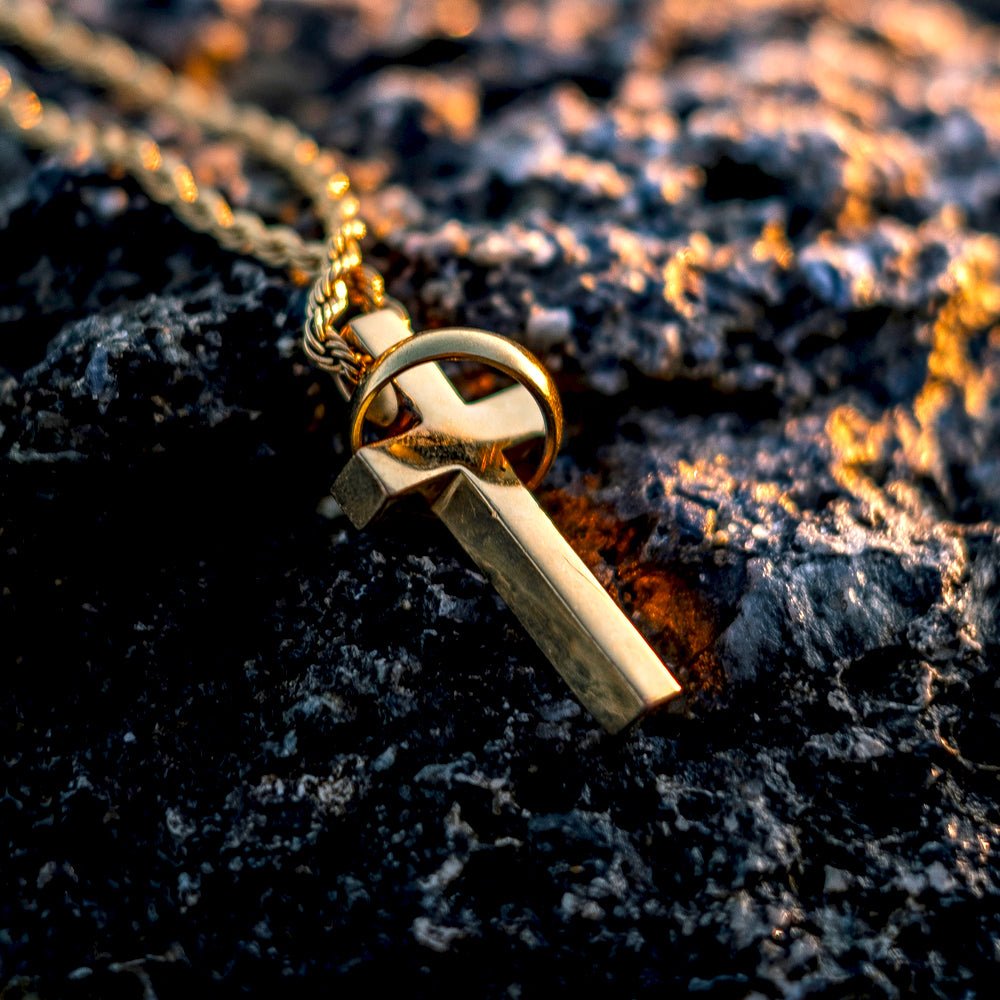 Women's Micro Diamond Gold Cross Necklace Pendant & Rope Gold Chain | The Gold Goddess